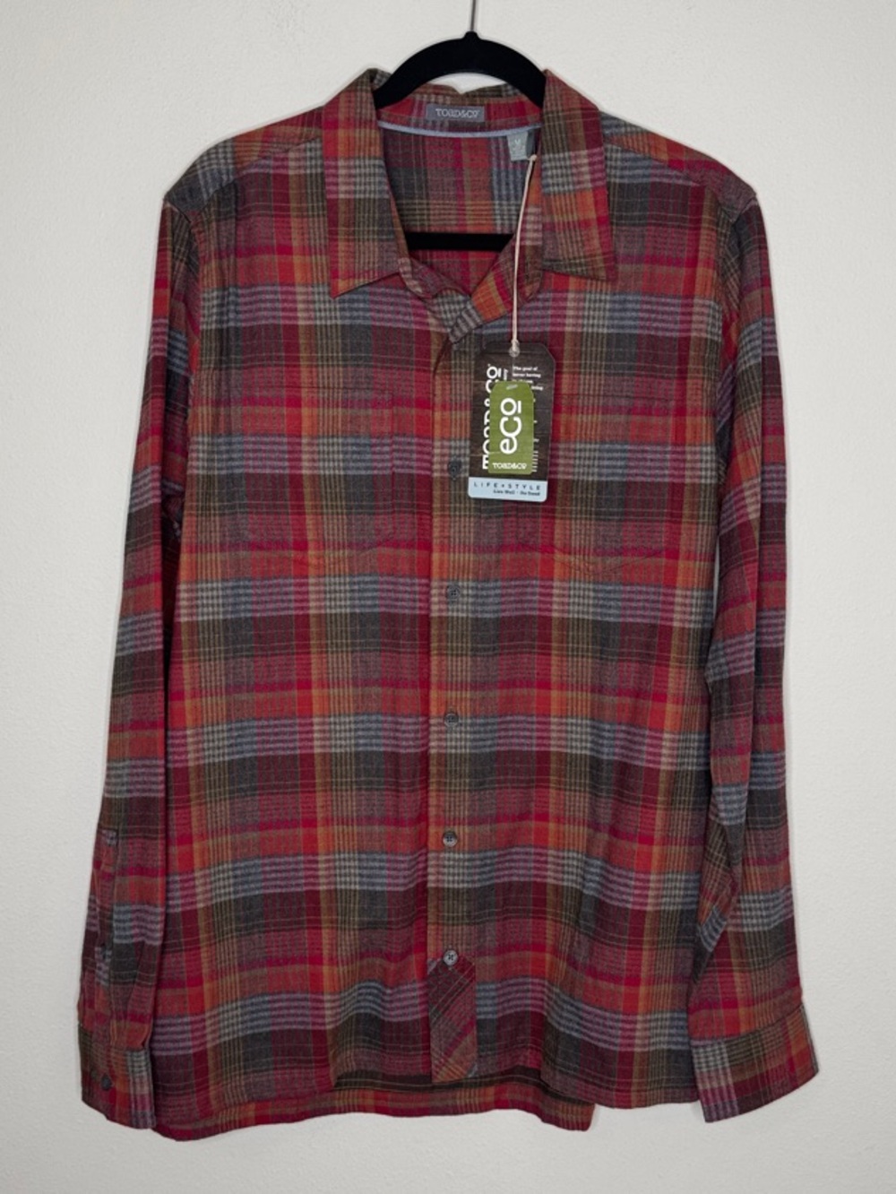 Toad&Co Red/Gray Plaid Flannel Button-Down Shirt M